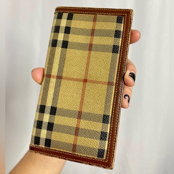 Burberrys | vintage unisex nova check canvas brown leather long bifold wallet - Picture 1 of 6